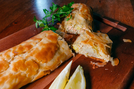 Smoked salmon and leek strudel