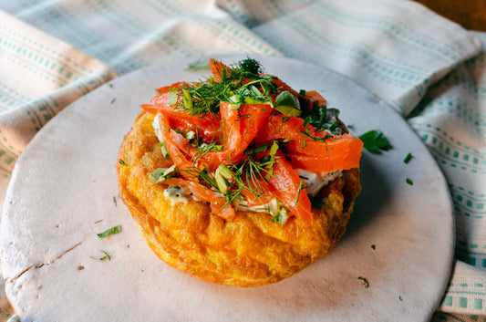 Tortilla with herbed mayo and smoked salmon