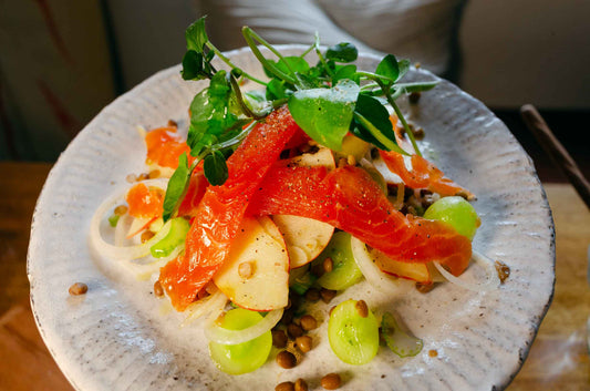 Lentil, Apple, Grape and Smoked Trout Salad