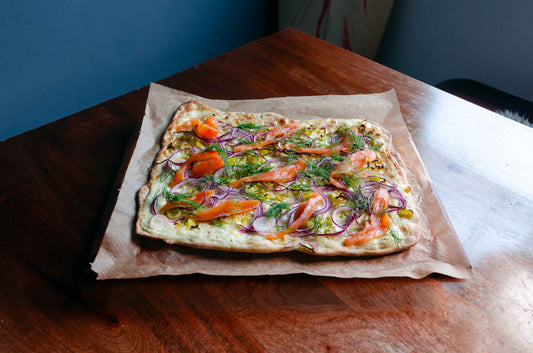 Smoked salmon flammkuchen