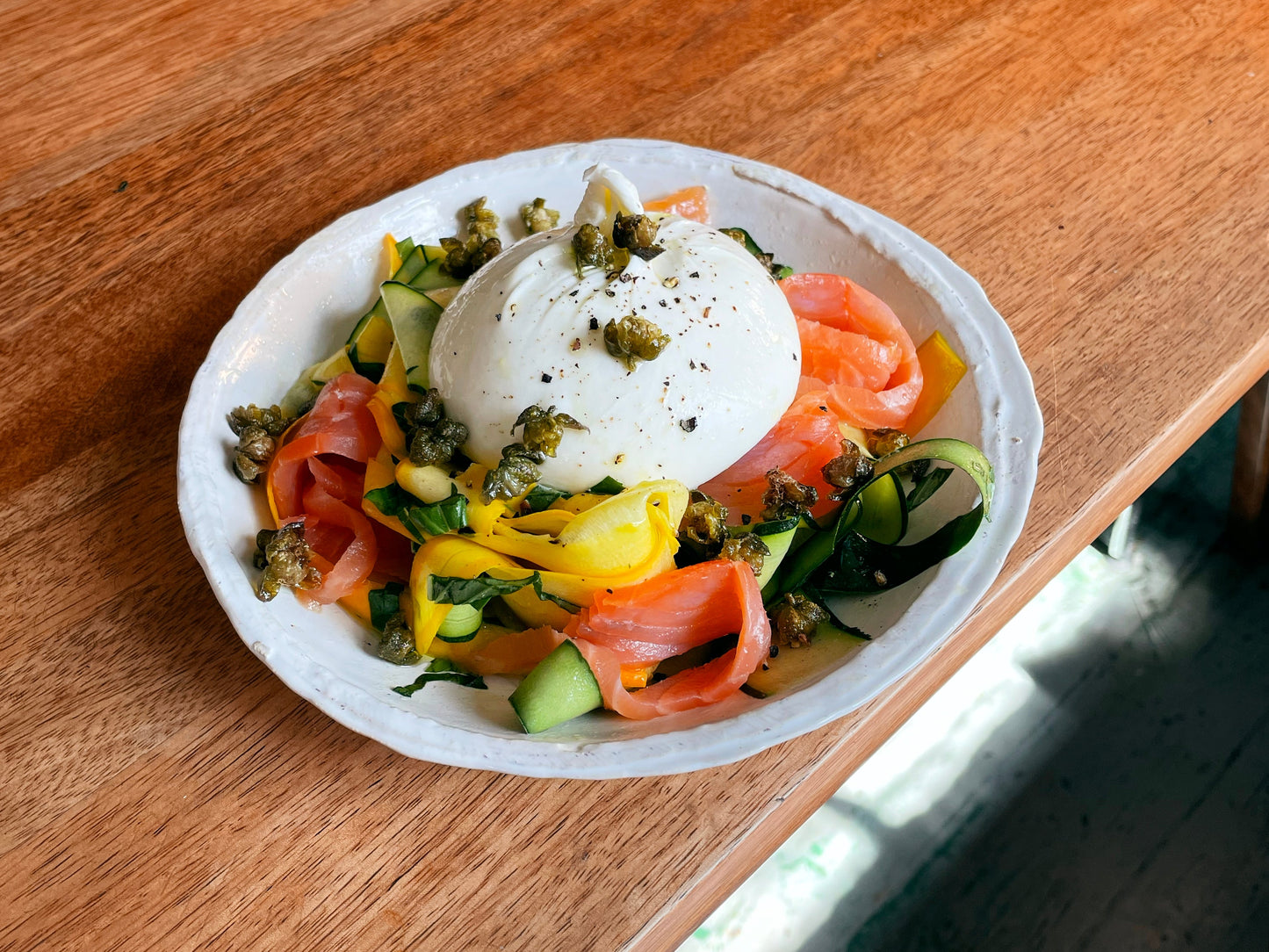 Courgette Carpaccio with Burrata and Smoked Salmon